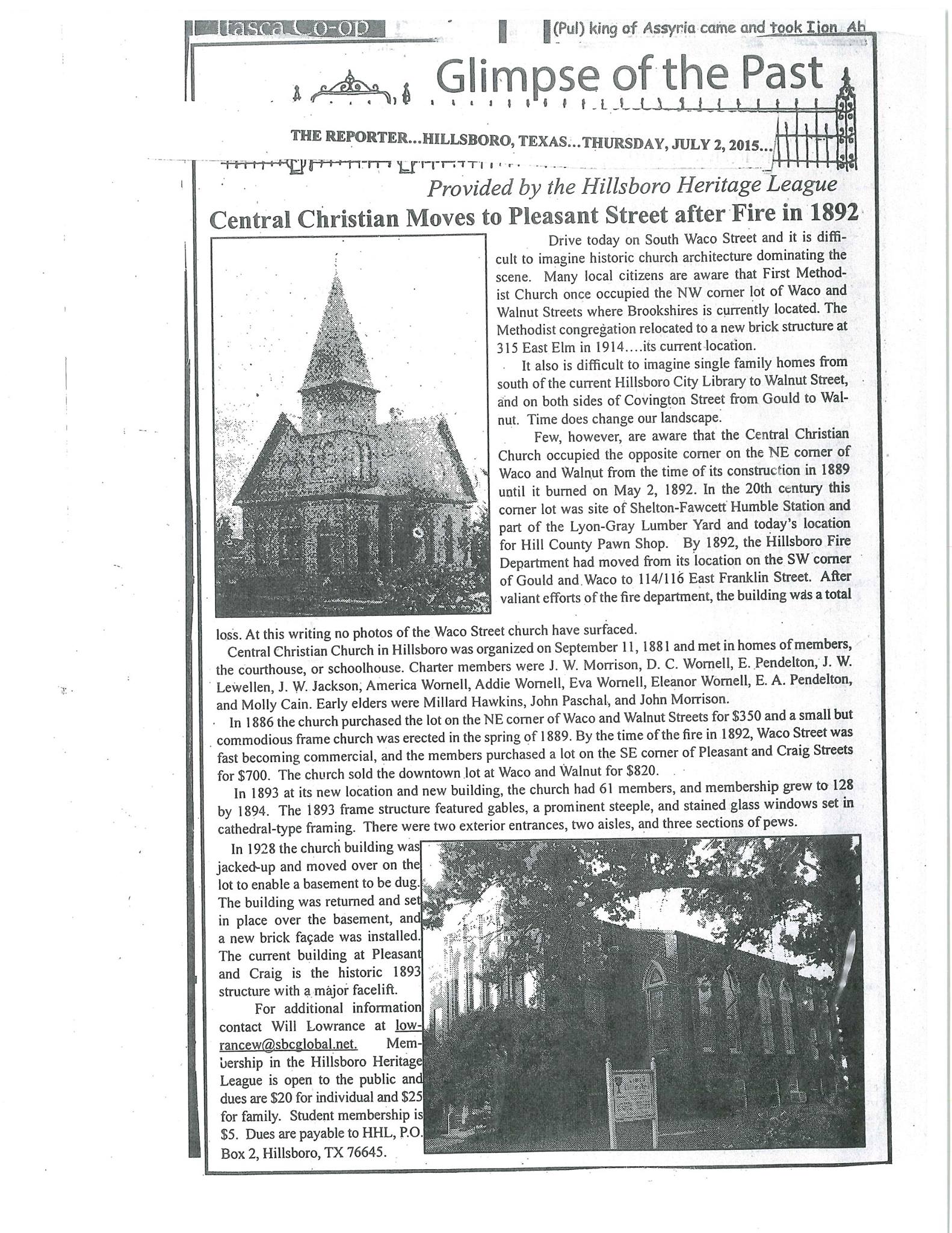 Glimpse of the Past: Central Christian Moves to Pleasant Street after 1892 Fire